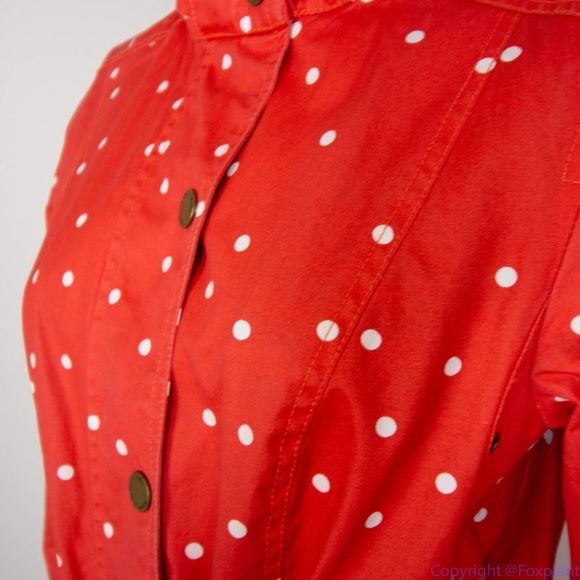 Boden women's 100% cotton hooded red parka with white polka dot, size 8 - Picture 4 of 16